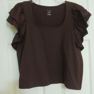 a new day Brown Ruffle Sleeve Scoop Neck Tank